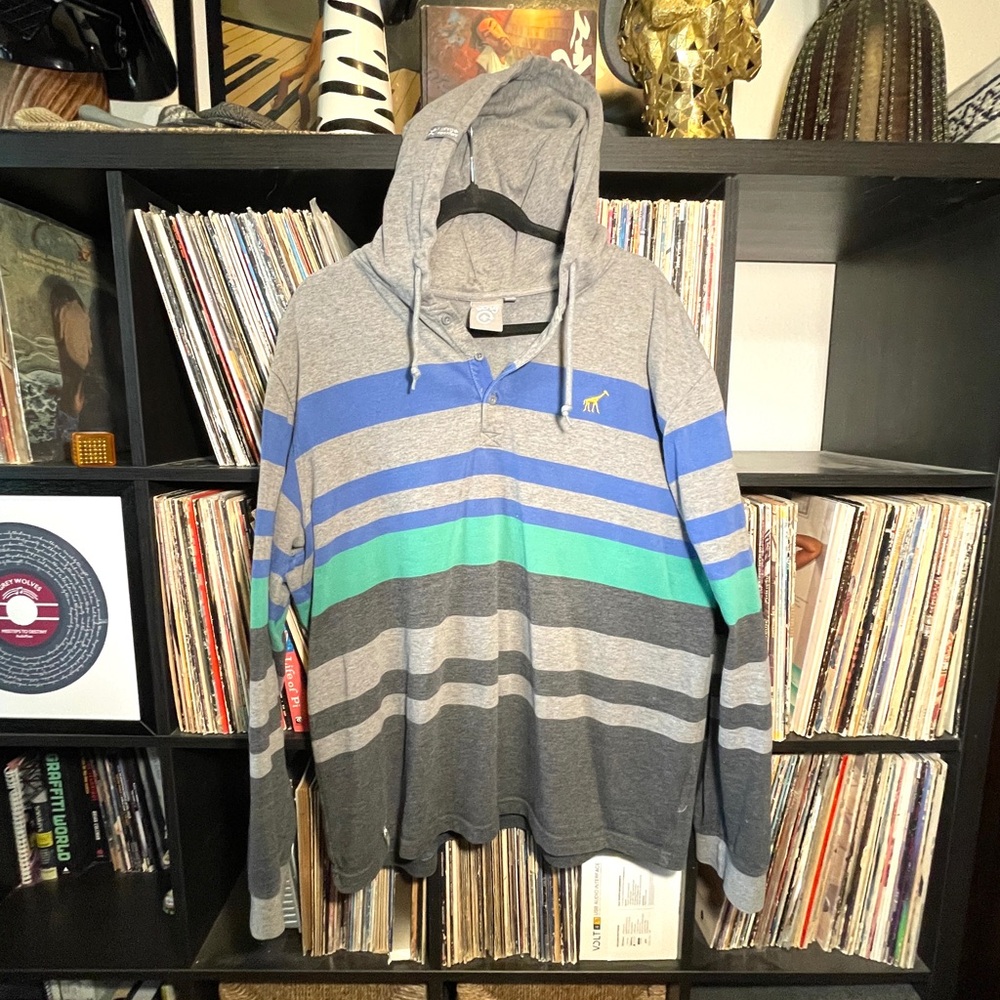 Lifted Research Group (LRG) Gray Striped light-weight Hoodie Mens XXL
